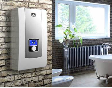 In dem hocheffizienten Niedrigenergiehaus reichen Warmwasserspeicher vollkommen aus, um ausreichend warmes Wasser zum Duschen und Hände waschen bereitzustellen.